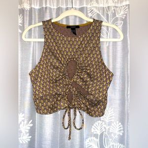 Forever 21 High Neck Patterned Cutout Tank. Size Medium. Purple / Yellow / Tan.